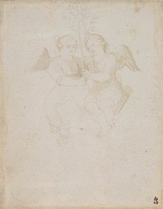 Two Winged Putti, A Male And A Female, Together Holding A Branch With Foliage — Hans Baldung