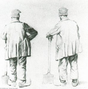 Two Sketches Of A Man Leaning On His Spade — Vincent Willem Van Gogh, Contemporary Realism