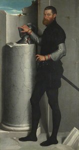 Portrait Of A Gentleman With His Helmet On A Column Shaft — Moroni, Giovanni Battista