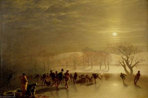 Skaters, Duddingston Loch By Moonlight — Charles Lees