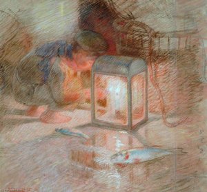 Study Of A Boy With Lantern For 'the Mackerel Nets' — William Shackleton