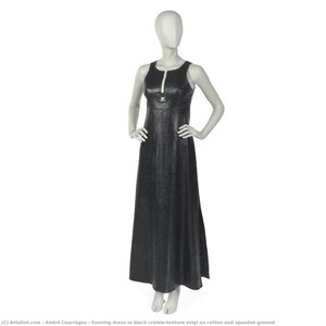 Evening Dress In Black Crinkle-texture Vinyl On Cotton And Spandex Ground — André Courrèges