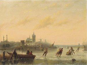Winter Skaters On The Lake — Andreas Schelfhout