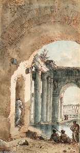 An Inundated Temple Seen Through An Arch, With A Group Of Soldiers In The Foreground