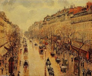Boulevard Montmartre Afternoon, In The Rain — Camille Pissarro, Impressionism