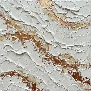 Ethereal Gilded Undulations In Sculptural White And Burnished Copper Relief — David Moreau, Plaster & Texture Art