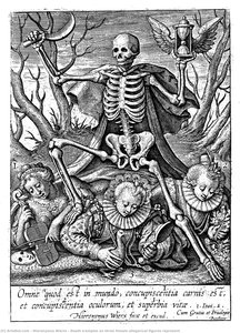 Death Tramples On Three Female Allegorical Figures Represent — Hieronymus Wierix