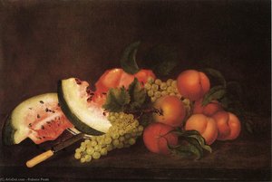 Still Life With Grapes, Watermelon, And Peaches — Rubens Peale