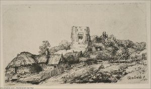 A Village With A Square Tower — Rembrandt Van Rijn