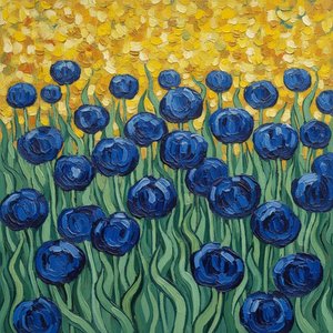 Ultramarine Radiance: A Symphony Of Cobalt And Gold — Marc Duvallier, Post-impressionism