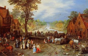Village Street With Canal — Jan Brueghel The Elder, Baroque
