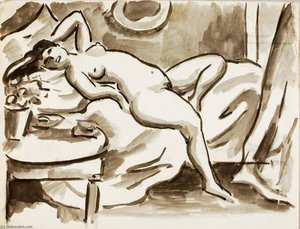 Reclining Female Nude With Table — Carl Newman