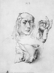 Studienblatt Mit Selbstbildnis, Hand Und Kissen — Albrecht Dürer