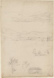 Various Sketches Of Mountains, House, Trees — Jasper Francis Cropsey