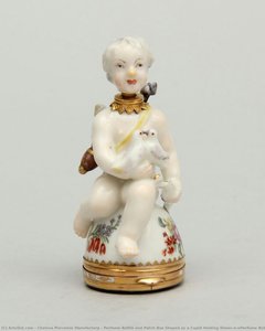 Perfume Bottle And Patch Box Shaped As A Cupid Holding Doves\n\nperfume Bottle And Patch Box Shaped As A Cupid Holding Doves — Chelsea Porcelain Manufactory