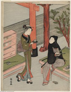 Osen Of The Kagiya And A Young Samurai In A Black Hood — Suzuki Harunobu