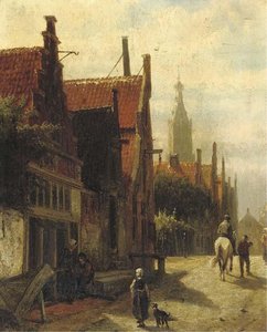 Townspeople On The Vijzelstraat, Enkhuizen — Cornelis Springer