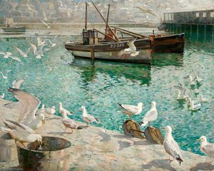 Wheeling Gulls, Glittering Water — Charles Walter Simpson