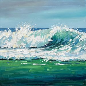 Ephemeral Surge: A One-of-one Study In Oceanic Impasto And Verdant Horizon Lines — Christian Noiret, Contemporary Abstract Painting