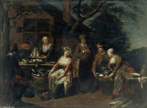 A Group Of Peasants, Vegetables And Fruit — Jan Josef Horemans The Elder