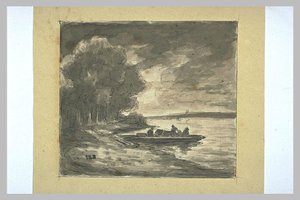 Boat Near A Shore Lined With Trees — Theodore Robinson