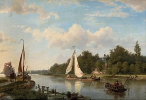 Along The River On A Sunny Afternoon — Hermanus Junior Koekkoek