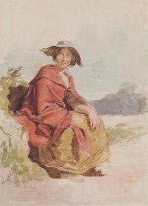Seated With Red Cape In Landscape — Thomas Ender