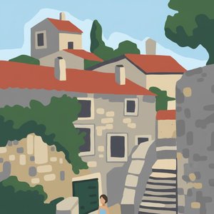 Monolithische Gelassenheit: Eine Abstrahierte Mediterrane Aussicht In Terrakotta Und Stein — Charles Delorme