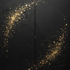 Fragmented Gilded Echoes In A Celestial Void Of Obsidian Motion — David Moreau, Plaster & Texture Art