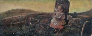 Girl and Lamb by a Gravestone