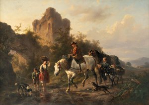 A Driver With His Family Fording A Stream — Wouterus Verschuur