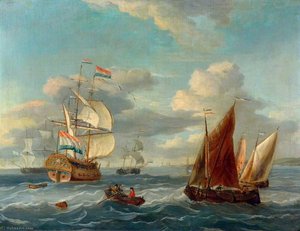 A Dutch Two Decker And Other Vessels Offshore In A Choppy Sea — Abraham Storck (sturckenburch)