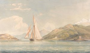 Boat Sailing To The Left With Mountains In The Background — John Christian Schetky