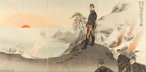 Picture Of Officers And Men Worshiping The Rising Sun While Encamped In The Mountains Of Port Arthur — Ogata Gekko