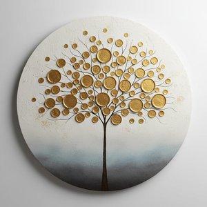 Himmlische Dendrit In Gold Und Schiefer: Ein Singuläres Meditatives Tondo-meisterwerk — Laurent Fontaine