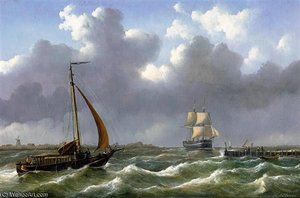 Dutch Ships Sailing In Rough Waters — Abraham Hulk Senior