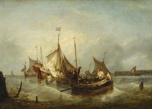 A Fishing Boat With Dutch Ships In A Harbour — Clarkson Frederick Stanfield, Romanticism