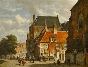 Figures On A Sunlit Street — Adrianus Eversen