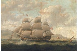 A Royal Naval Three-decker Running Past A Spanish Fortress During The Napoleonic Blockade — Thomas Buttersworth