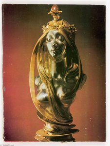 Untitled (silver and gold female bust with semi precious stone by Mucha)