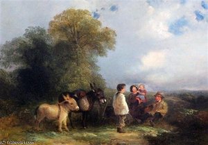 Travellers Resting On A Track With Two Donkeys And A Cart — George Cole Senior