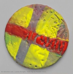 Red Zip On Purple Cross — Lynda Benglis