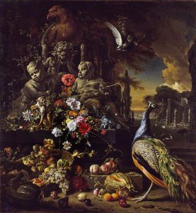 Flowers On A Fountain With A Peacock — Ян Веник