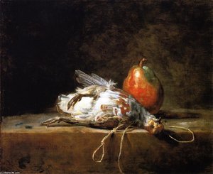 Grey Partridge, Pear And Snare On A Stone Table — Jean-baptiste-siméon Chardin, Academic Realism