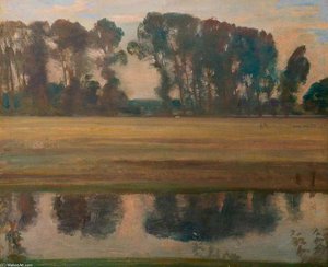 River Landscape With Trees — Sir Alfred James Munnings, Impressionism