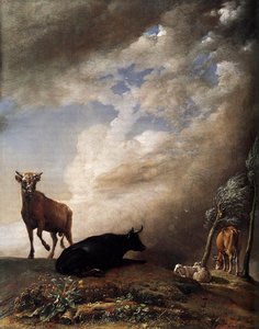 Cattle And Sheep In A Stormy Landscape — Паулус Потер, Romantic Landscape