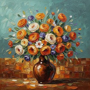 Ethereal Bloom In Ochre And Teal: A Monumental Impasto Study Of Organic Radiance — Christian Noiret, Contemporary Abstract Painting