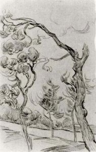 Pine Trees Seen Against The Wall Of The Asylum — Vincent Willem Van Gogh, Post-impressionism