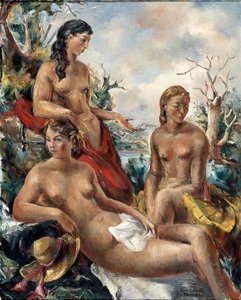 Trois femmes nues dans un paysage