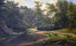 Landscape, River Ford In Woods — George Hetzel